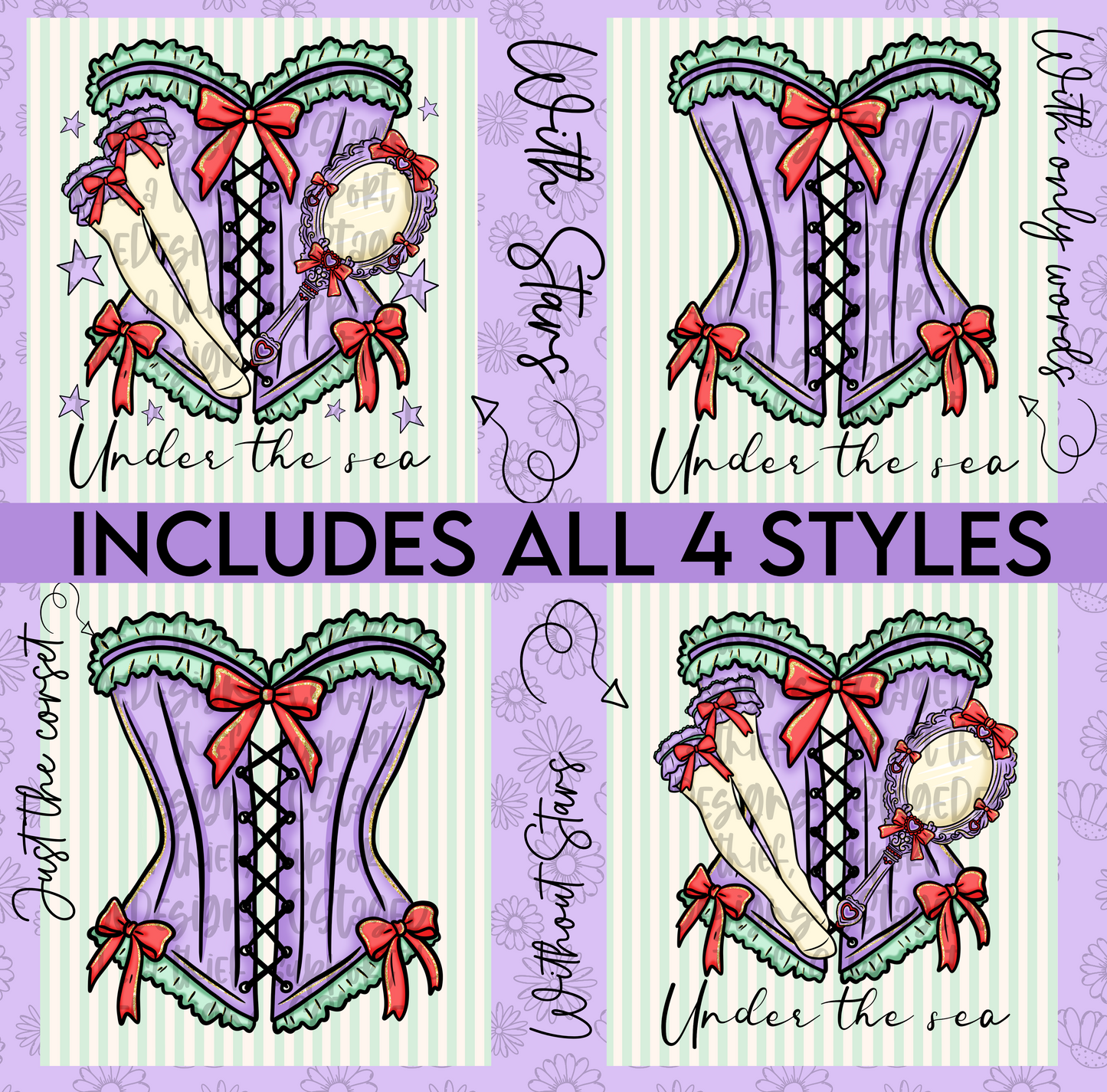 Ar-iel Corset Digital Image PNG (INCLUDES 4 DIFFERENT STYLES! YOU CAN TAKE OFF THE WORDS IF NEEDED!)
