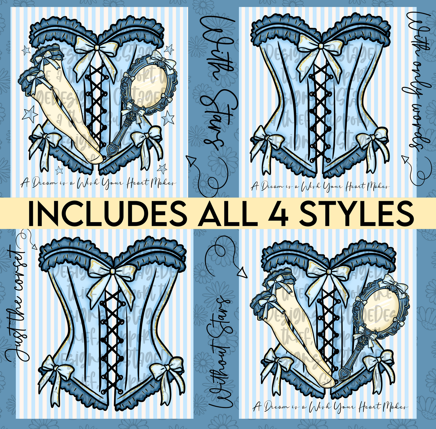 Cinder-Ella corset Digital Image PNG (INCLUDES 4 DIFFERENT STYLES! YOU CAN TAKE OFF THE WORDS IF NEEDED!)