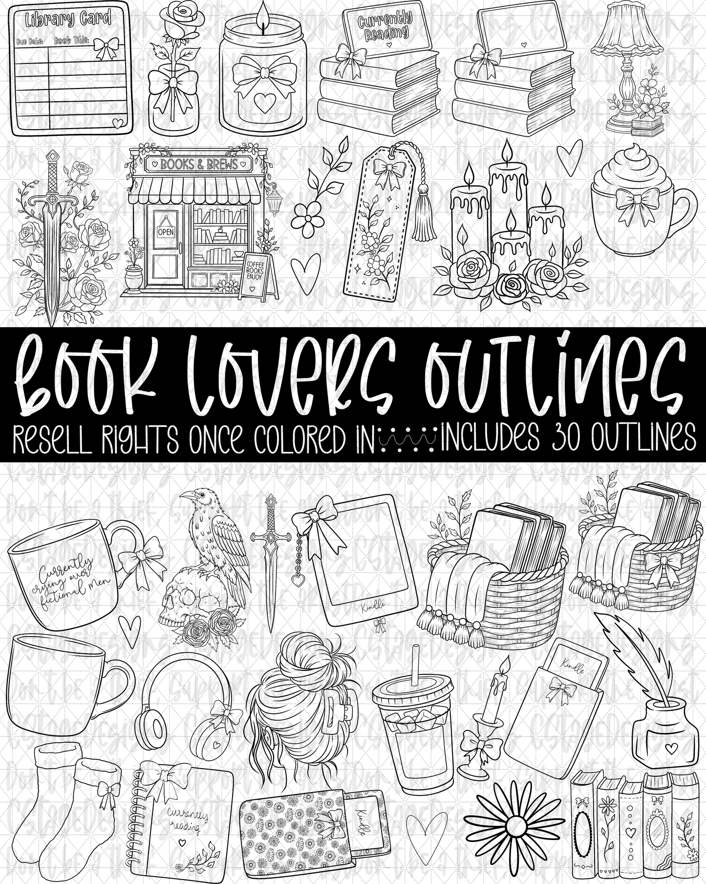 Book Lovers Outlines & Stamps RESELL RIGHTS WHEN COLORED IN! (LICENSE MUST BE FILLED OUT WITHIN 24 HOURS TO RECEIVE ACCESS)
