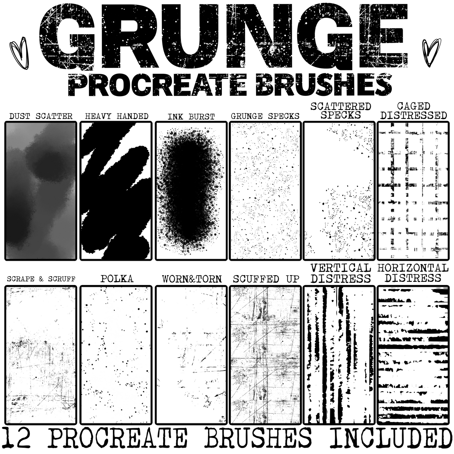 Grunge Procreate Brush Set of 12