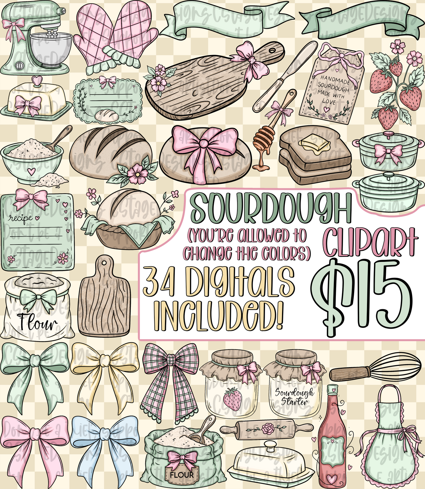 Sourdough Clipart Bundle (OUTLINES INCLUDED!)