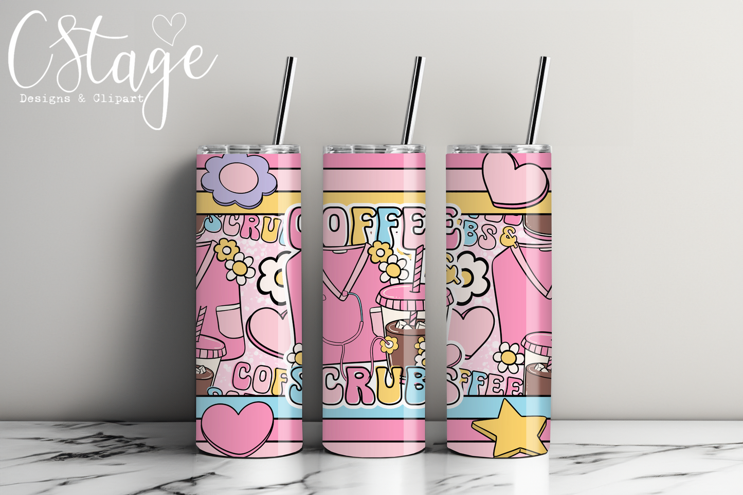 Coffee & Scrubs Tumbler Digital Image PNG