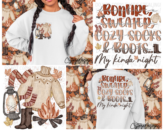 Bonfire, Sweater, Cozy Socks & Boots.. My kinda night Digital Image PNG