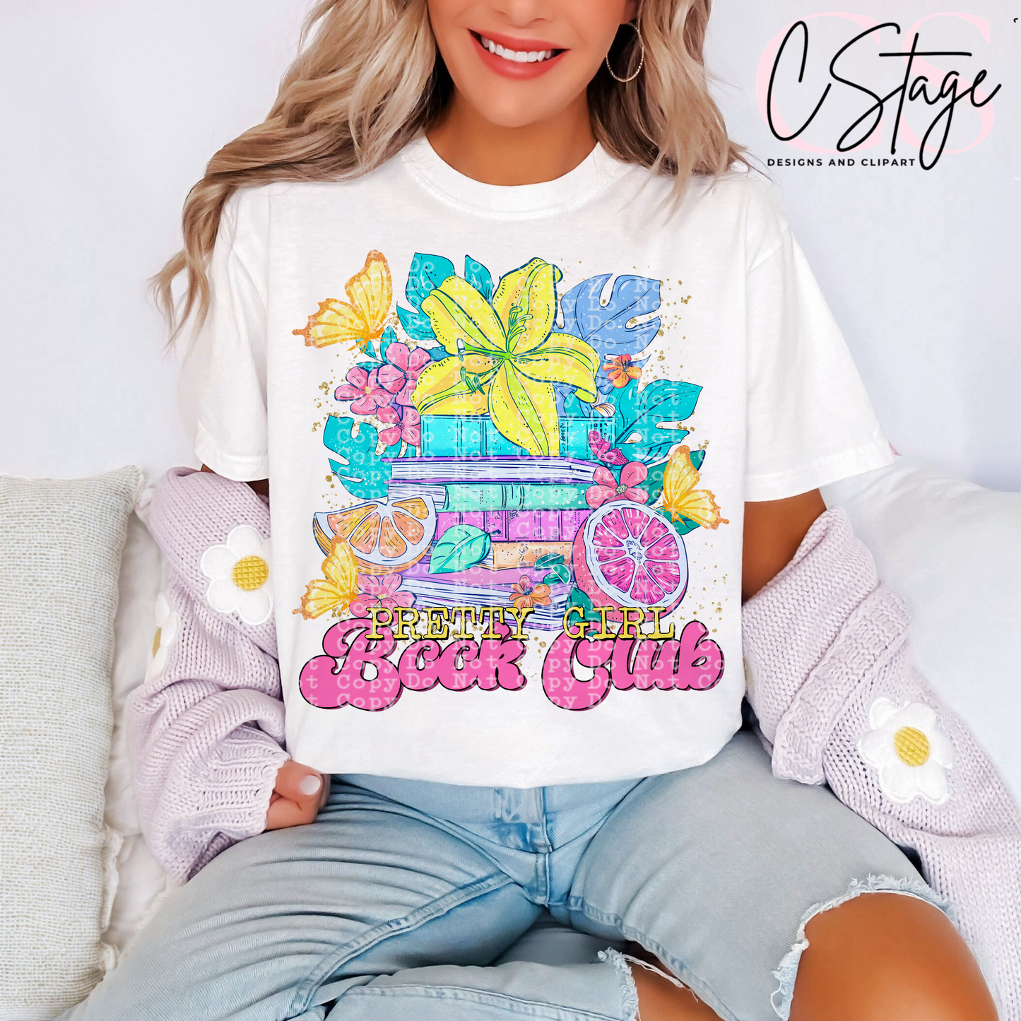 Pretty girl book club digital image png