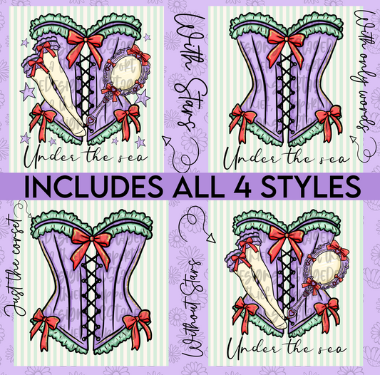Ar-iel Corset Digital Image PNG (INCLUDES 4 DIFFERENT STYLES! YOU CAN TAKE OFF THE WORDS IF NEEDED!)