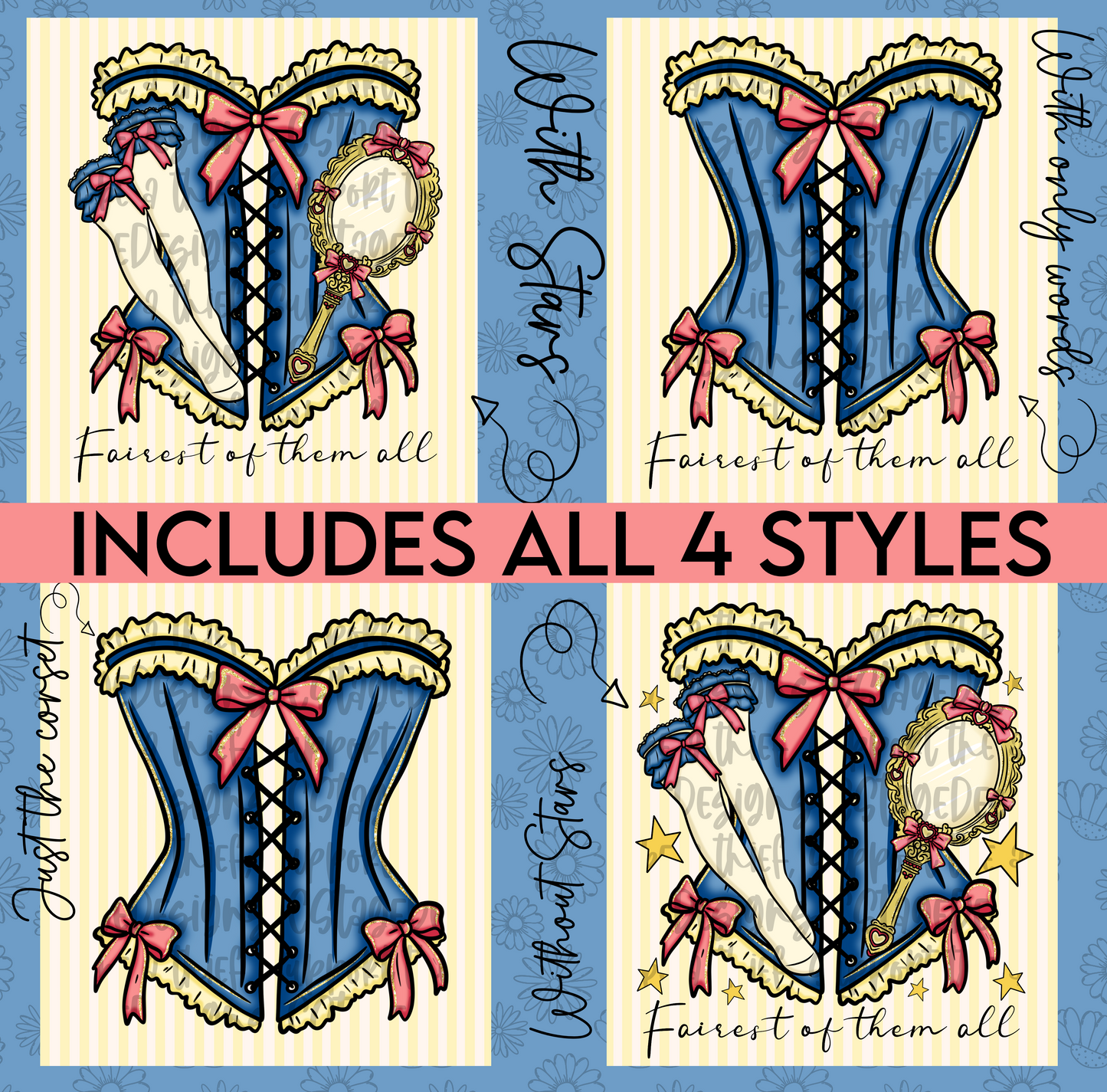 Sno-white Corset Digital Image PNG (INCLUDES 4 DIFFERENT STYLES! YOU CAN TAKE OFF THE WORDS IF NEEDED!)
