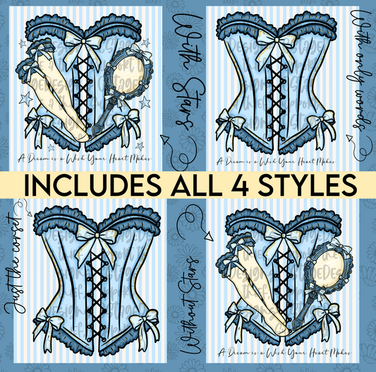 Cinder-Ella corset Digital Image PNG (INCLUDES 4 DIFFERENT STYLES! YOU CAN TAKE OFF THE WORDS IF NEEDED!)