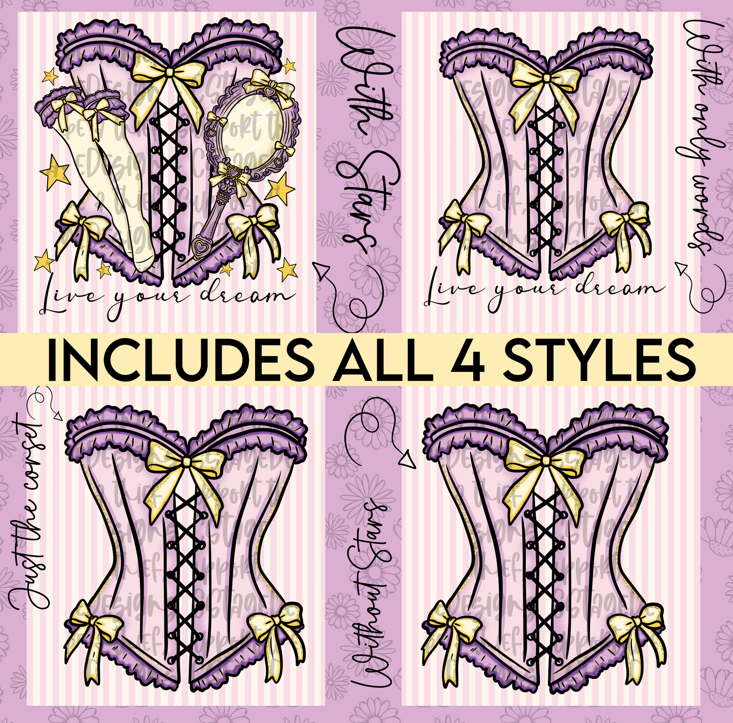 Ra-pun-zel corset Digital Image PNG (INCLUDES 4 DIFFERENT STYLES! YOU CAN TAKE OFF THE WORDS IF NEEDED!)