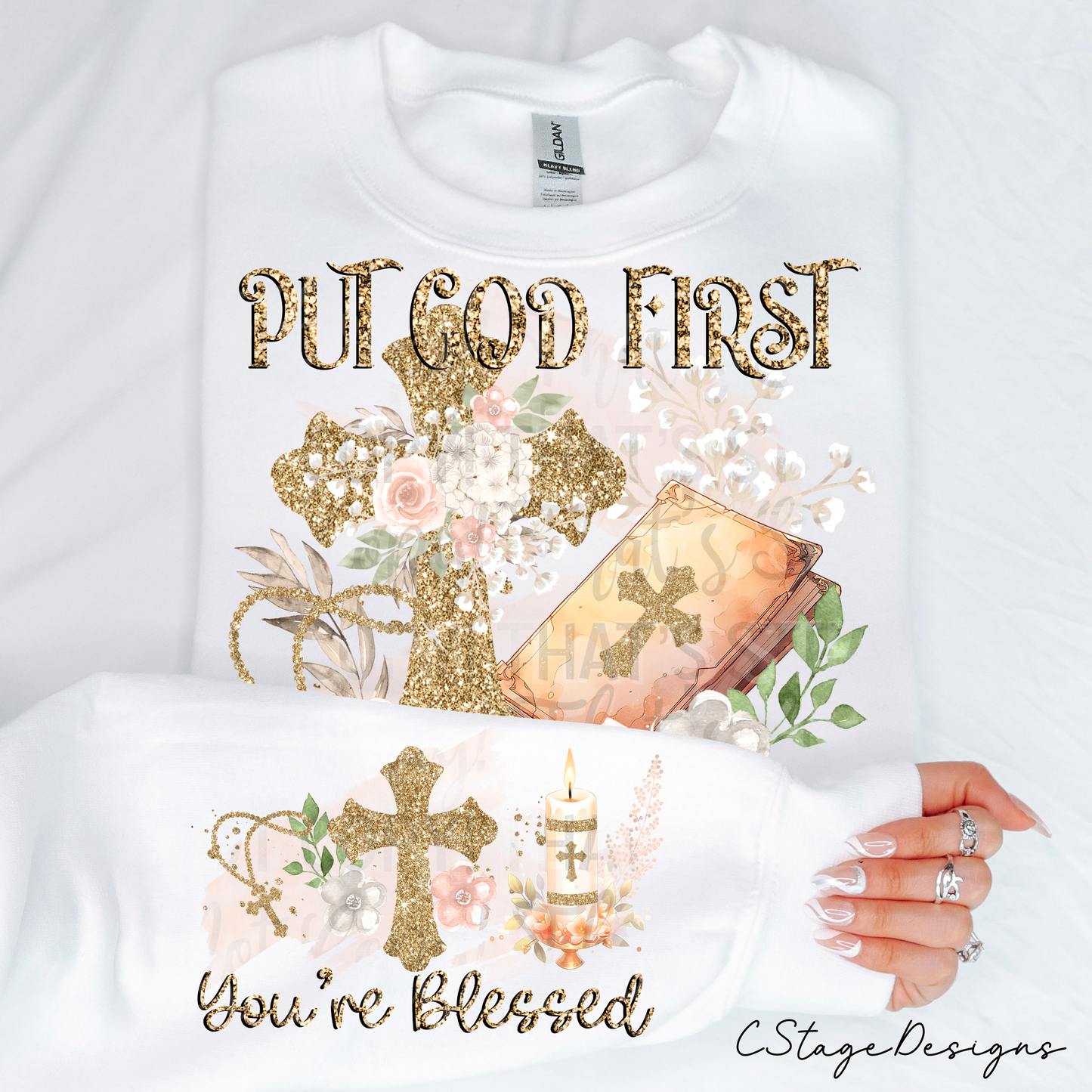 Put God First w/Sleeve 8 Digital Designs PNG