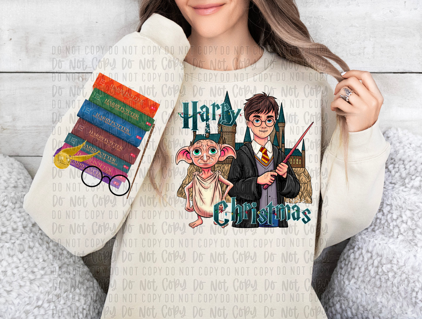 HP with elf christmas and book sleeve png