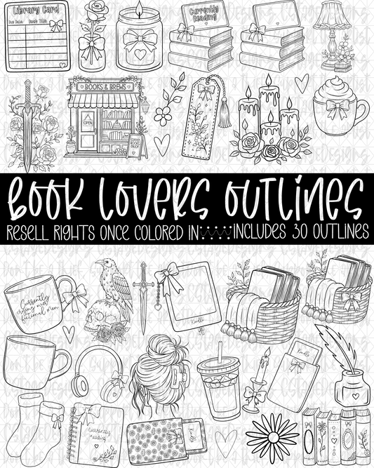 Book Lovers Outlines & Stamps RESELL RIGHTS WHEN COLORED IN! (LICENSE MUST BE FILLED OUT WITHIN 24 HOURS TO RECEIVE ACCESS)