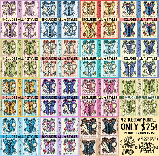 $2 Tuesday Bundle (15 Princesses, 4 different styles, you can remove the font if needed) digital images png