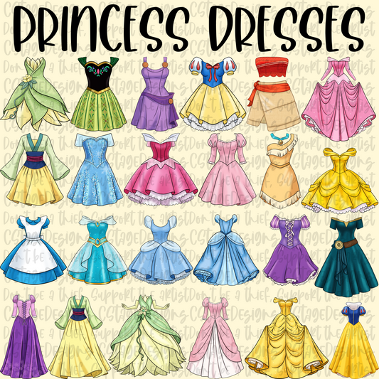 Princess Dresses Clipart Bundle Digital Images PNG