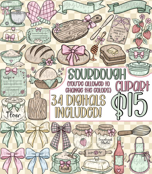 Sourdough Clipart Bundle (OUTLINES INCLUDED!)