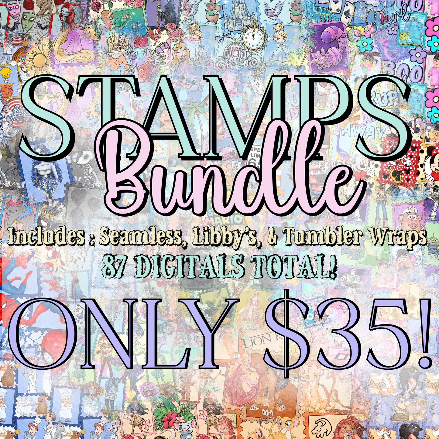 Stamps Part 1 & 2 Seamless, Libby, & Tumbler Wraps Digital image PNG (NO LICENSE INCLUDED)