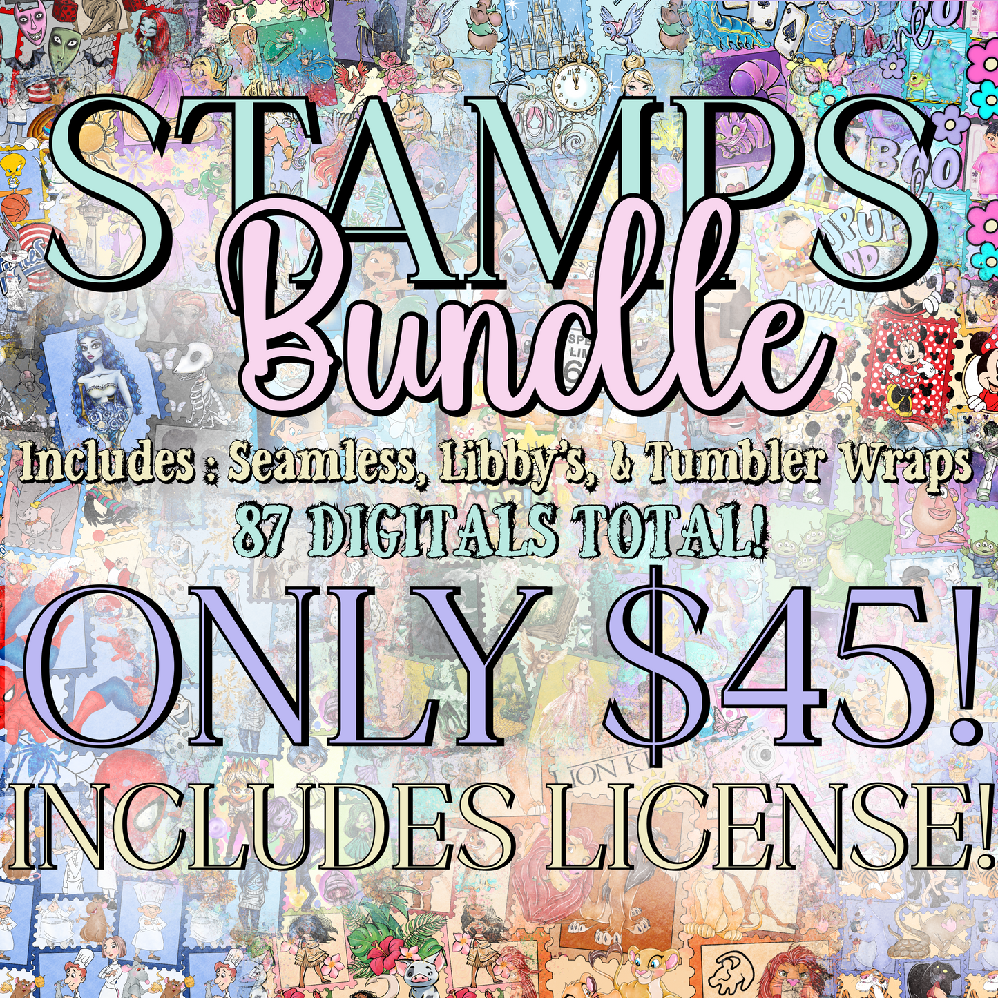 (LICENSE INCLUDED) Stamps Part 1 & 2 Seamless, Libby, & Tumbler Wraps Digital image PNG