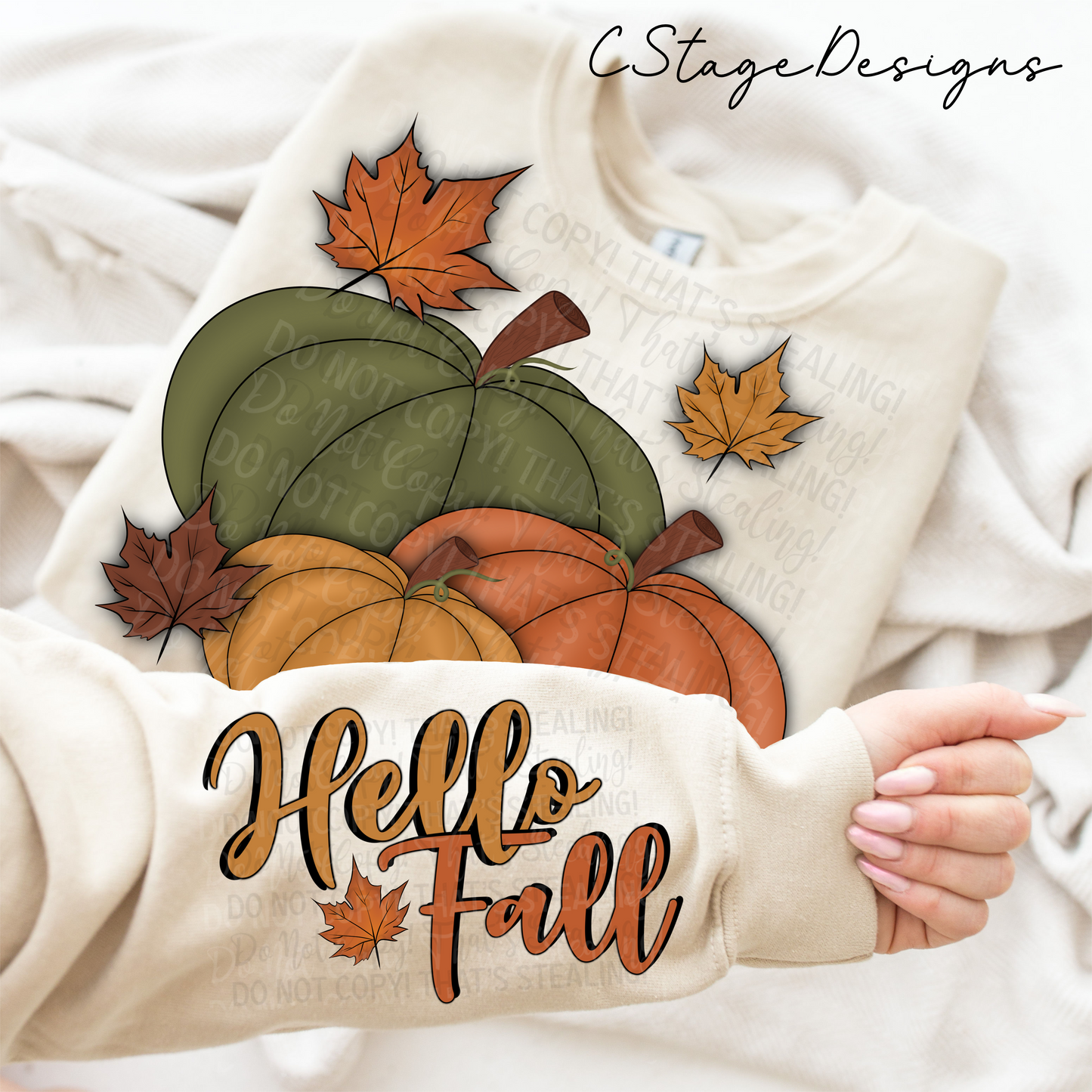 Fall pumpkins and leaves with sleeve Digital Design PNG