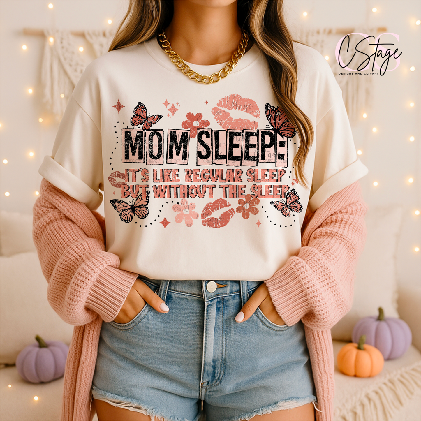 Mom Sleep Distressed Digital Image PNG