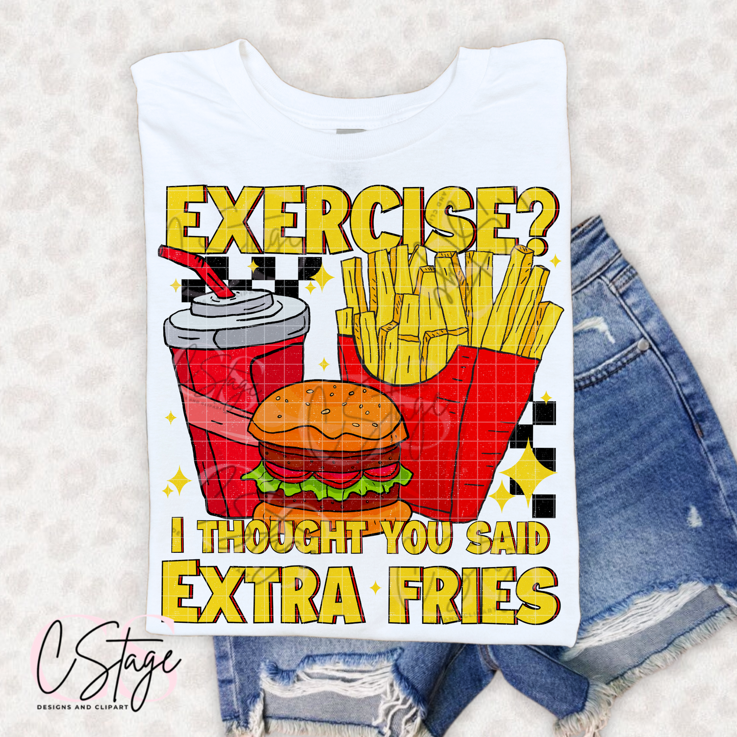 Extra Fries (Distressed) Digital Image PNG