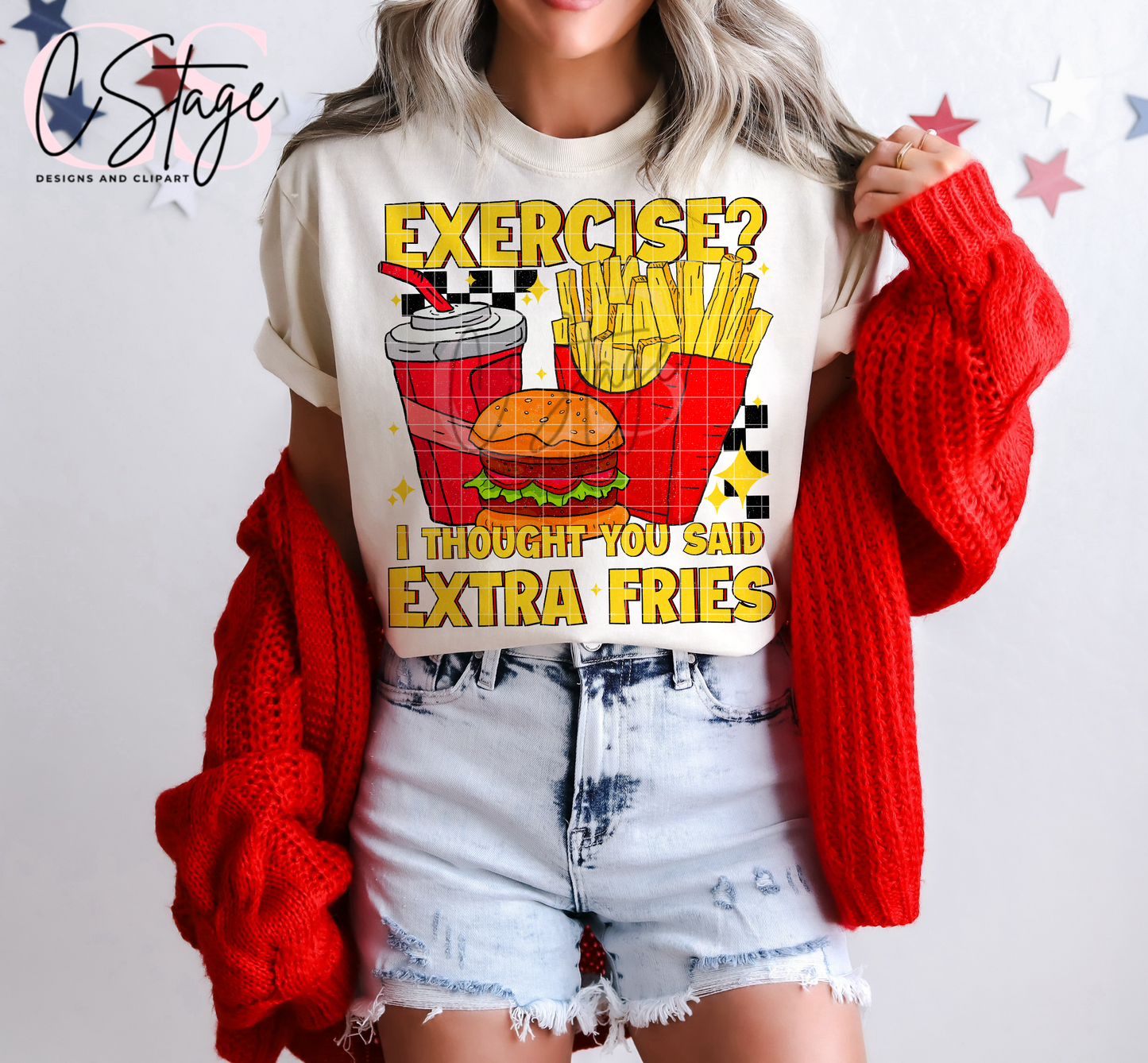Extra Fries (Distressed) Digital Image PNG