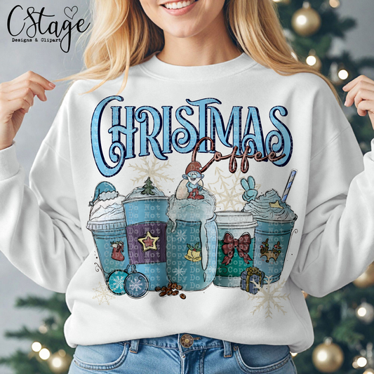 Blue Christmas Coffee Digital Image PNG