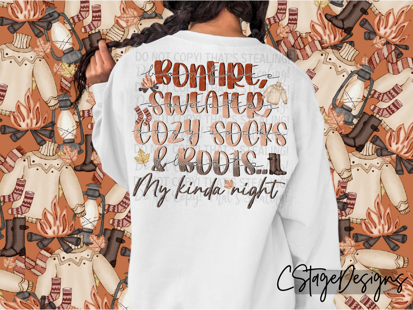 Bonfire, Sweater, Cozy Socks & Boots.. My kinda night Digital Image PNG