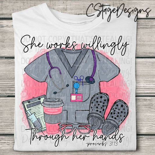She works willingly through her hands Digital Image PNG