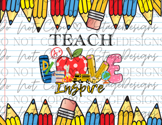 Teach Love Inspire Tumbler Wrap Digital Image PNG