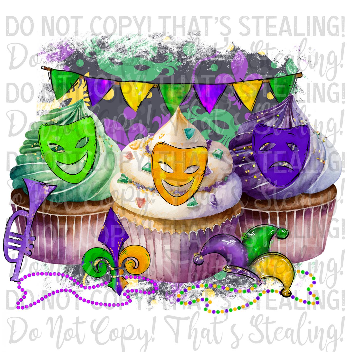 Mardi Gras Cupcakes Digital Image PNG