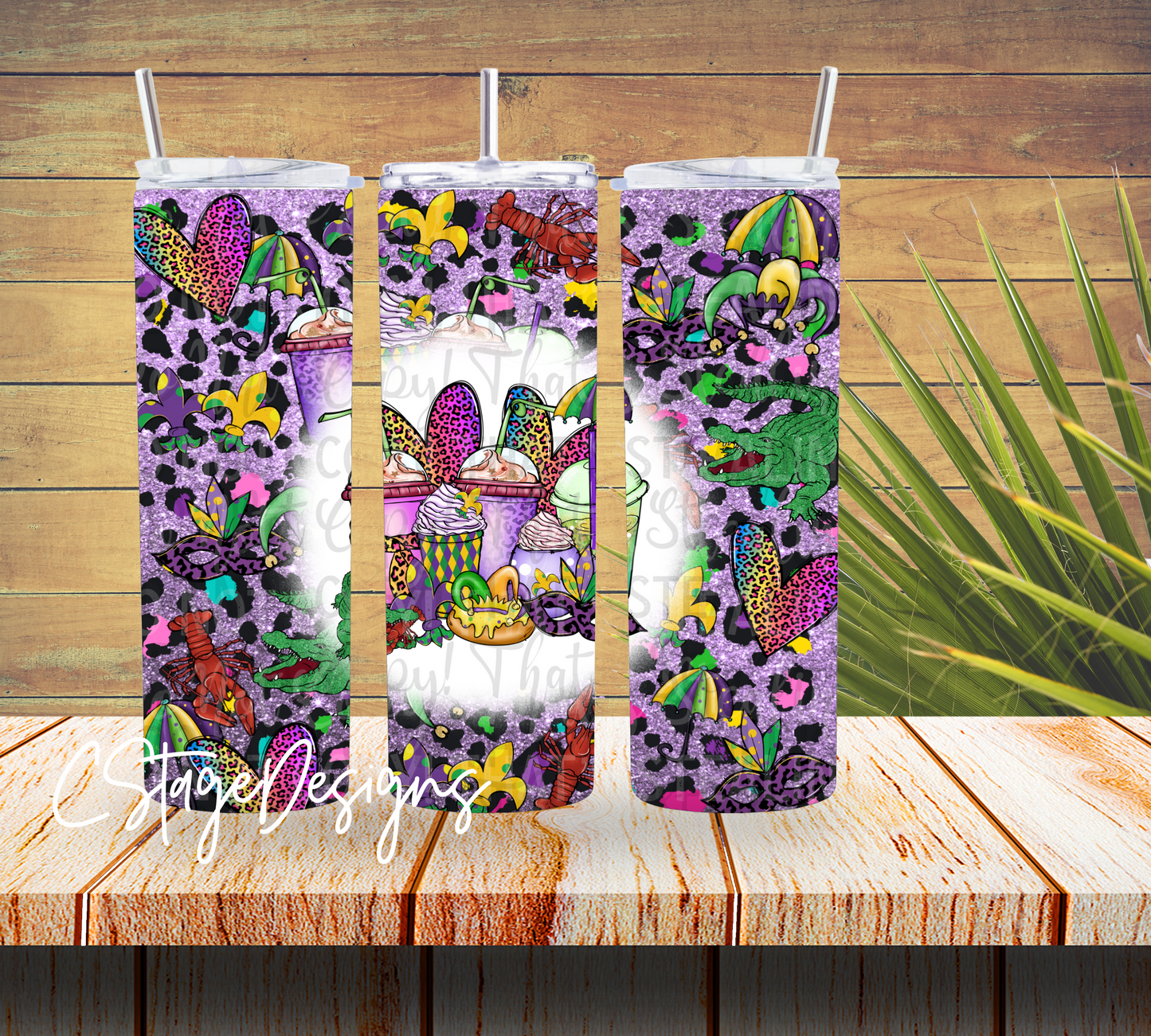 Mardi Gras 20oz Tumbler Wrap Digital Image PNG