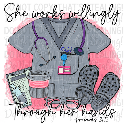 She works willingly through her hands Digital Image PNG