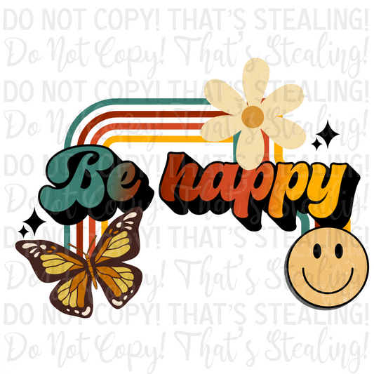 Be Happy Retro Digital Image PNG