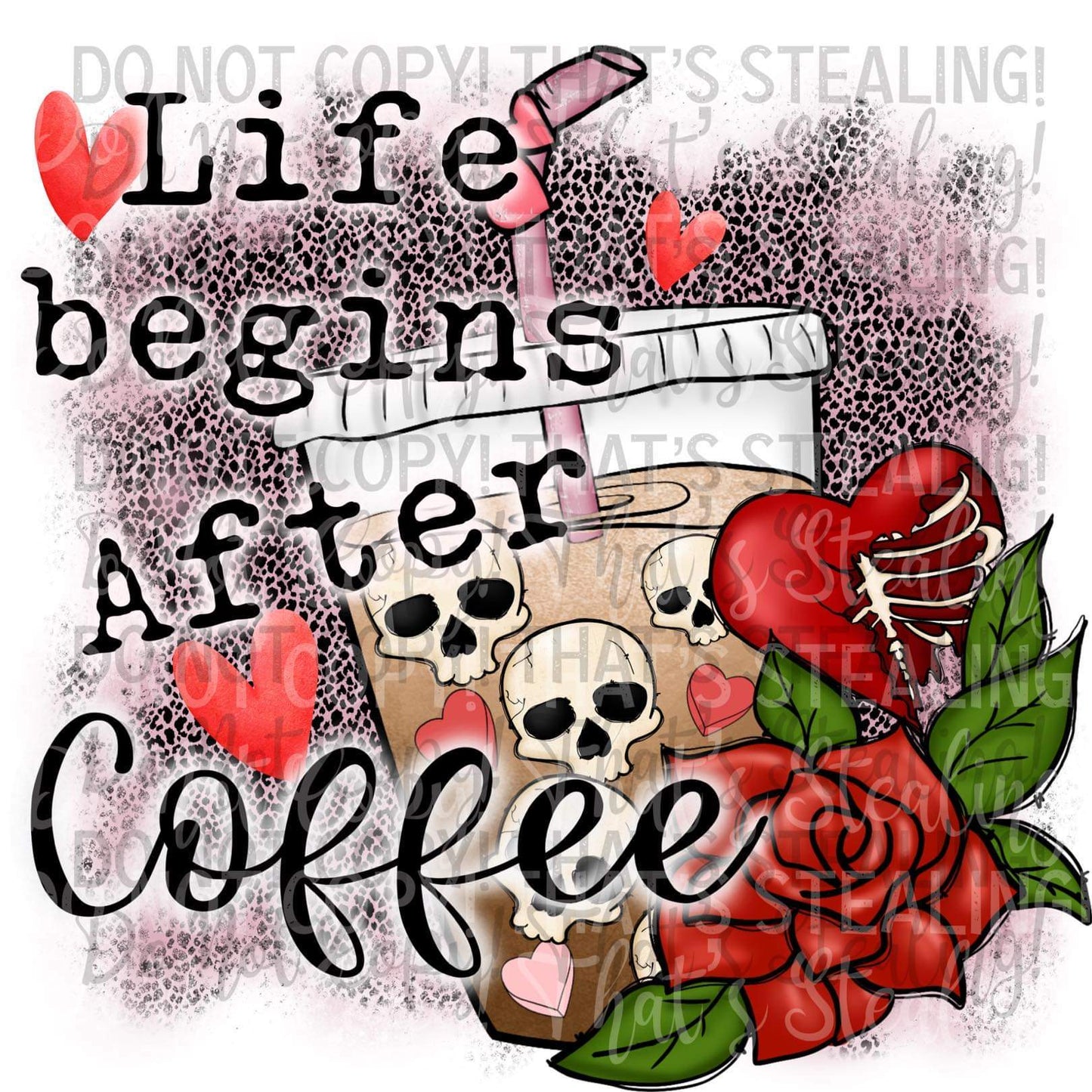 Life Begins After Coffee Pink Digital Image PNG