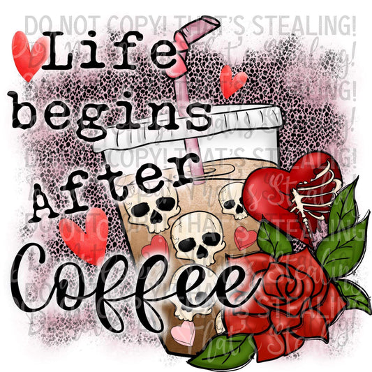 Life Begins After Coffee Pink Digital Image PNG