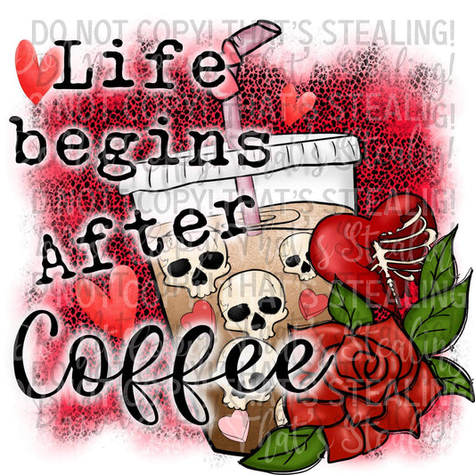 Life Begins After Coffee Red Digital Image PNG
